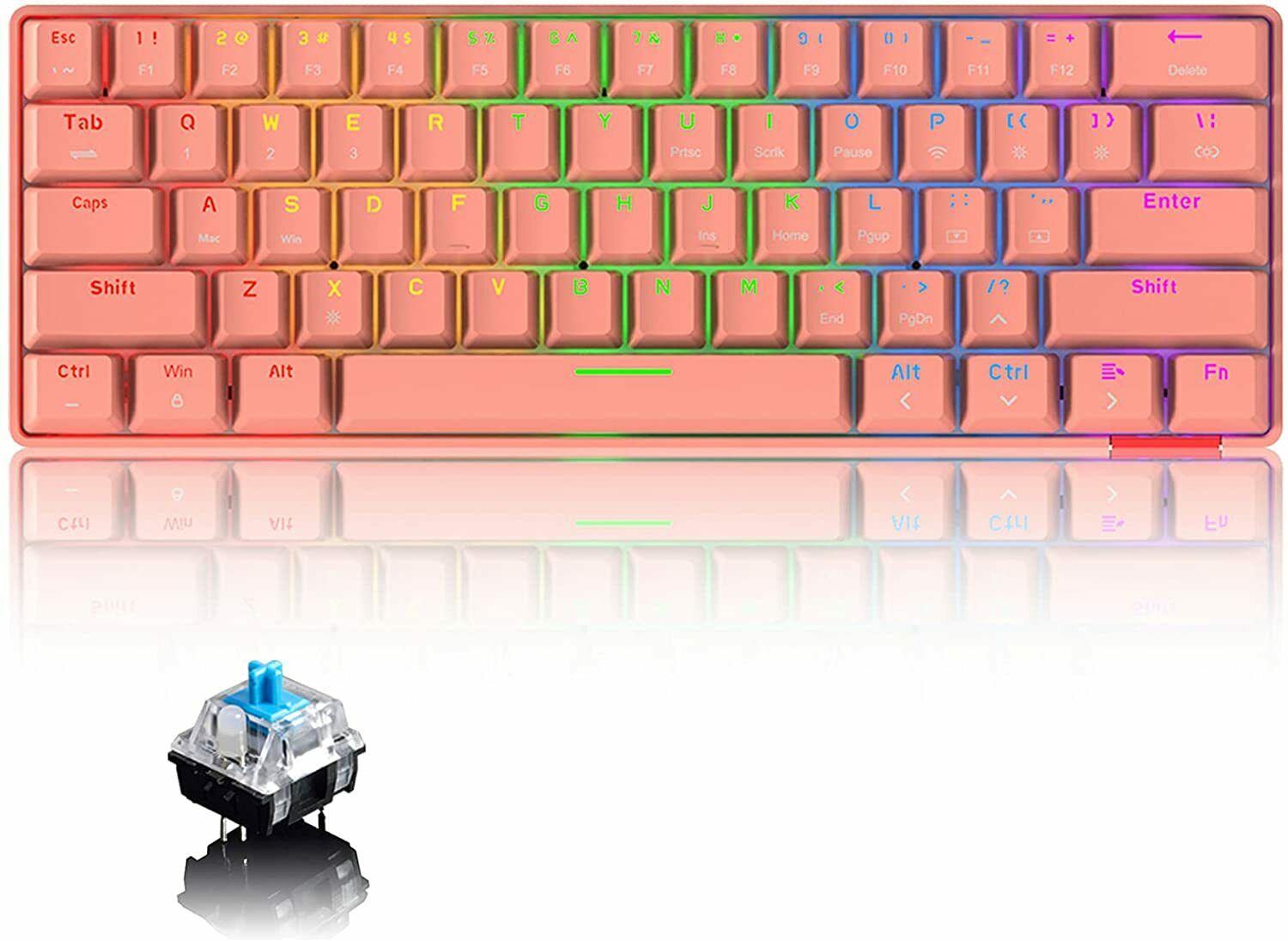Kwzki Electronics Compact Mechanical Gaming Keyboard, USB and Bluetooth Wireless, RGB Backlit