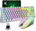 Wireless Mechanical Gaming Keyboard and Mouse Combo, 87 Key RGB, Anti-Ghosting, PS4 Compatible, White