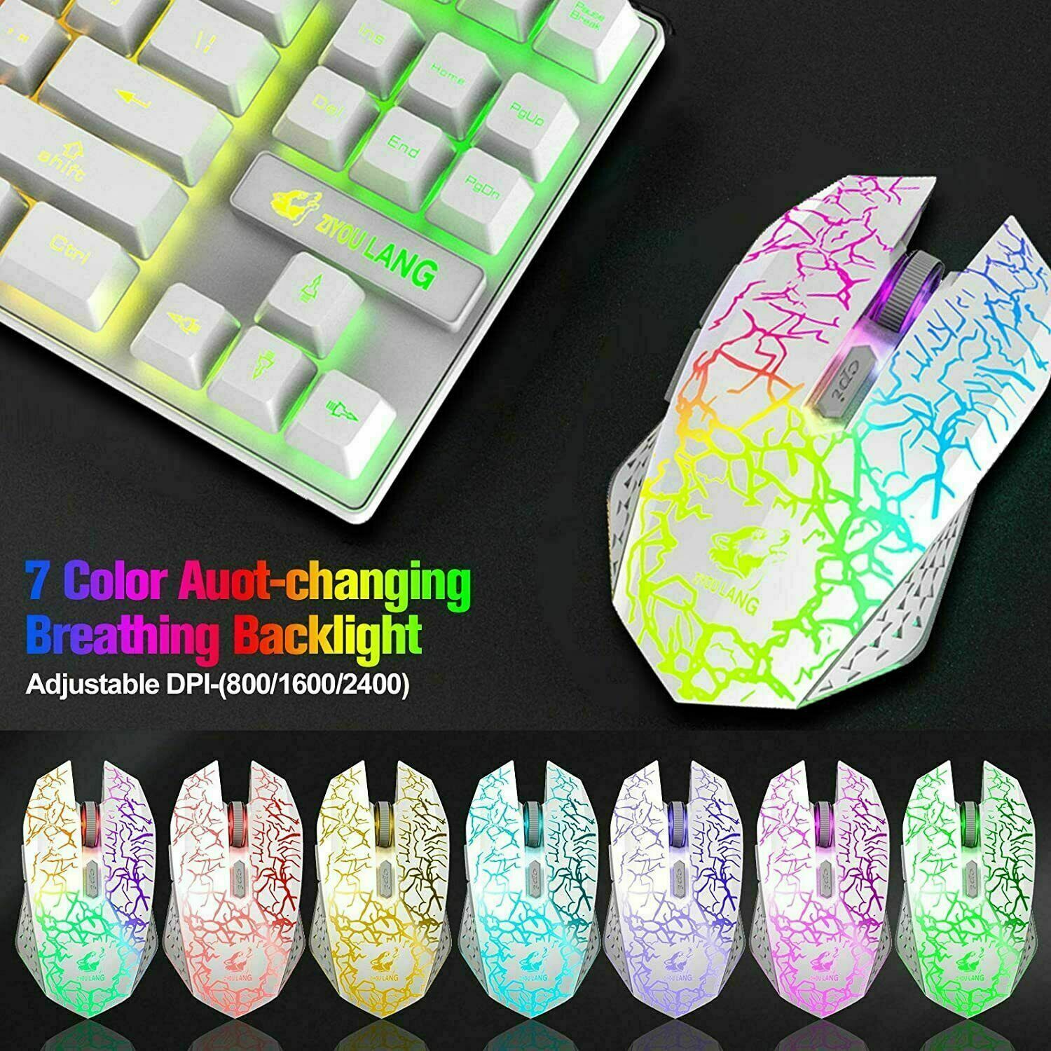 Wireless Mechanical Gaming Keyboard and Mouse Combo, 87 Key RGB, Anti-Ghosting, PS4 Compatible, White