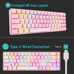 Kwzki Electronics 68-Key Mechanical Gaming Keyboard, Mini RGB Backlit, PC and Xbox Compatible