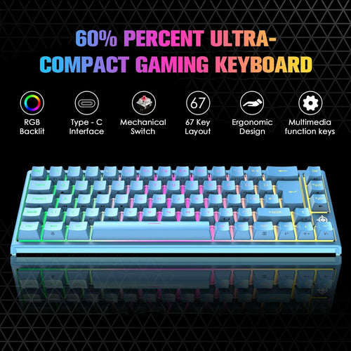 67-Key Mechanical Gaming Keyboard, RGB Backlight, Wired USB, Blue Switch, Red Switch