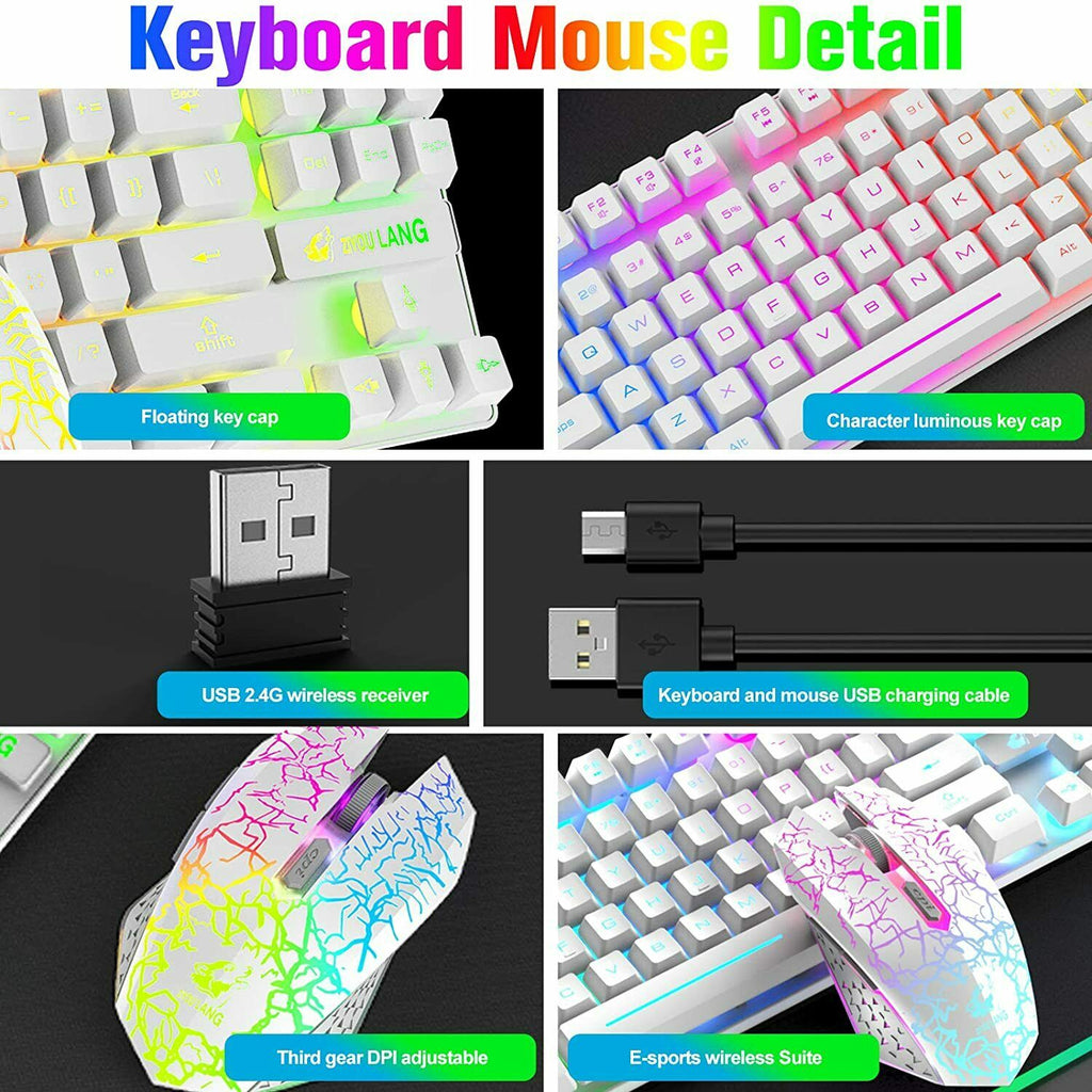 Kwzki Electronics 87 Key Wireless Mechanical Gaming Keyboard and Mouse Combo, RGB, Anti-Ghosting, PS4 Compatible