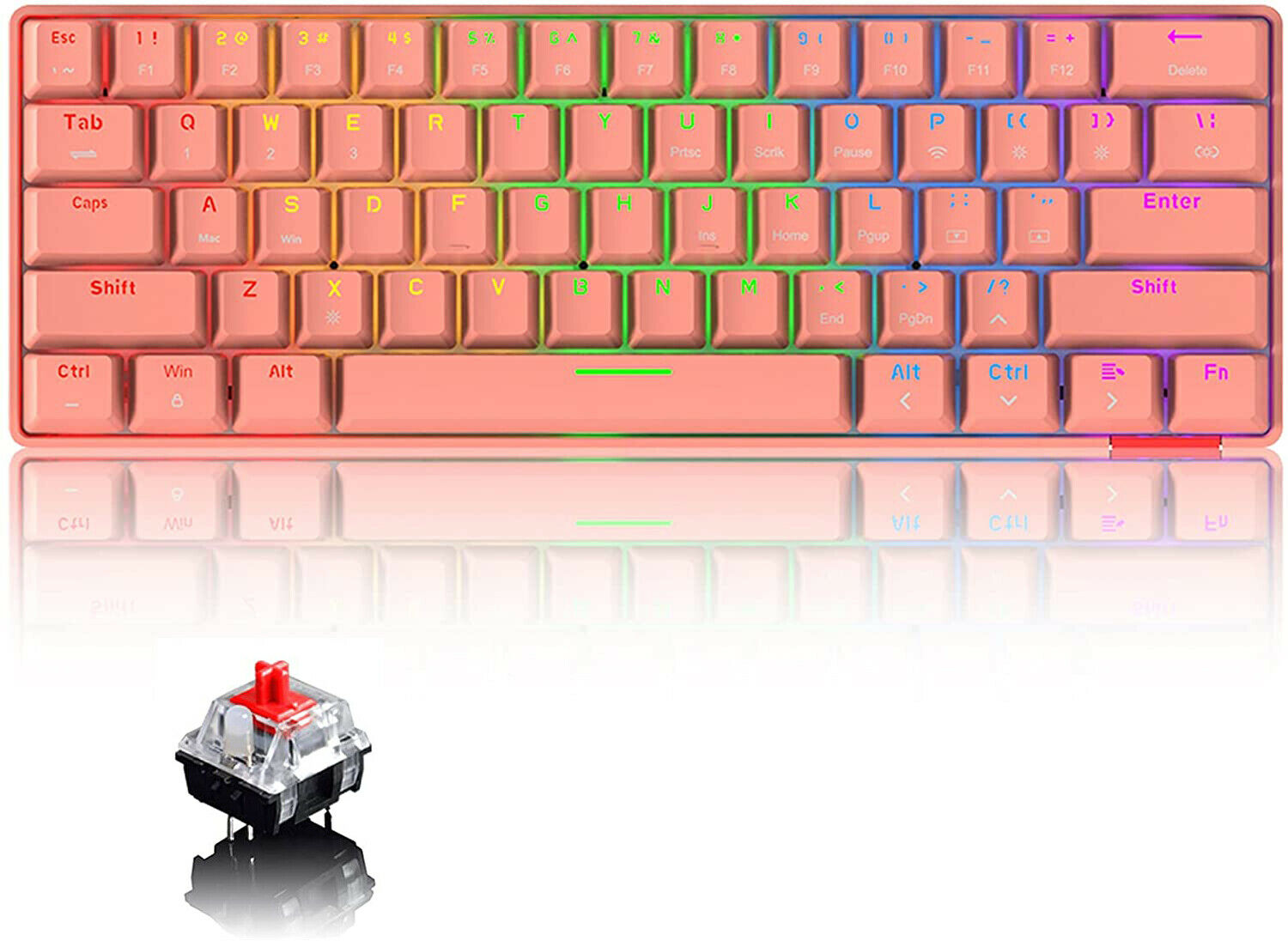 Kwzki Electronics Compact Mechanical Gaming Keyboard, USB and Bluetooth Wireless, RGB Backlit