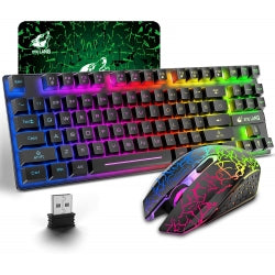 Kwzki Electronics 87 Key Wireless Mechanical Gaming Keyboard and Mouse Combo, RGB, Anti-Ghosting, PS4 Compatible
