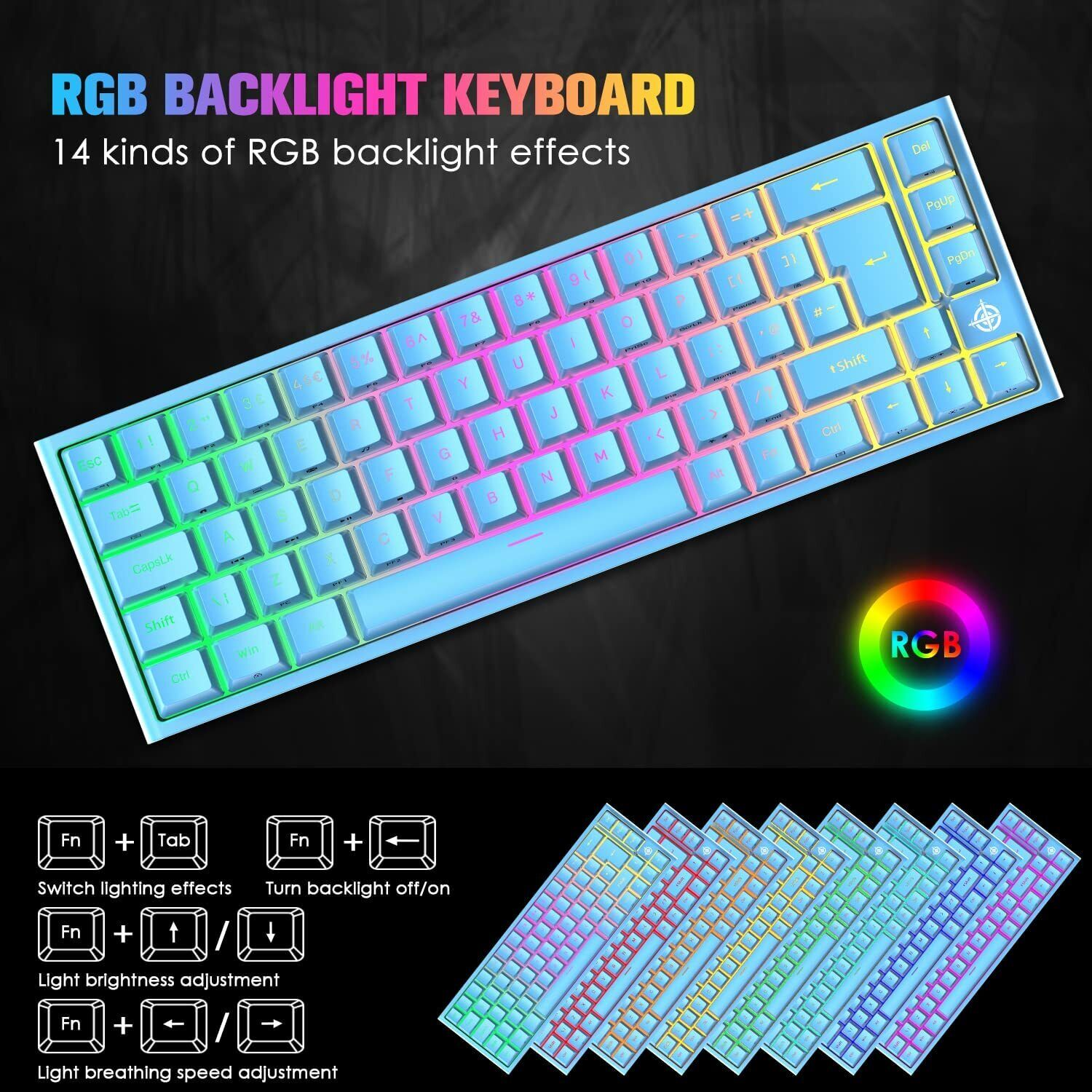 67-Key Mechanical Gaming Keyboard, RGB Backlight, Wired USB, Blue Switch, Red Switch