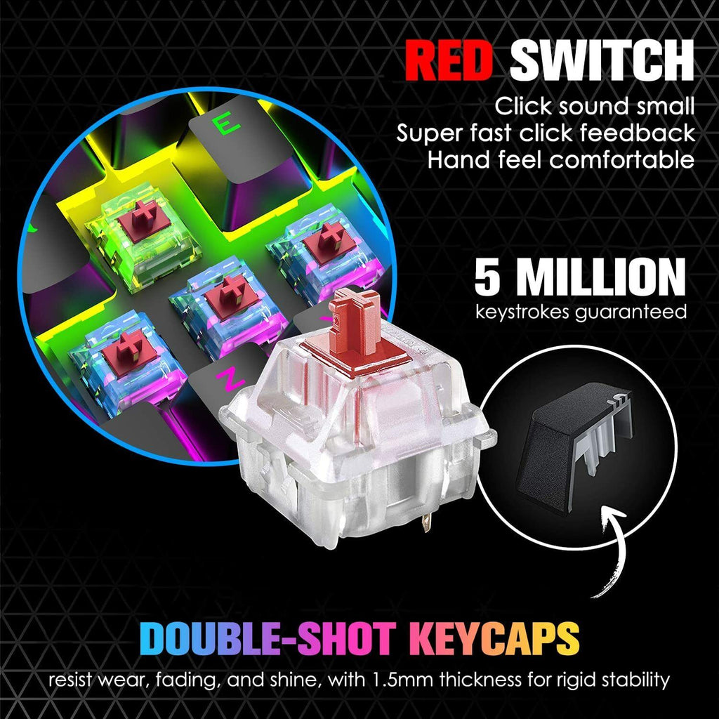 67-Key Mechanical Gaming Keyboard, RGB Backlight, Wired USB, Blue Switch, Red Switch